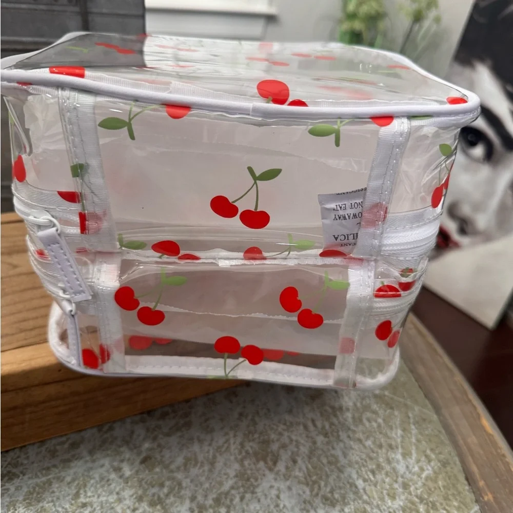 TAYLOR MADISON “CHERRIES “ VINYL DOUBLE POUCH ZIP BATHROOM STORAGE BAG